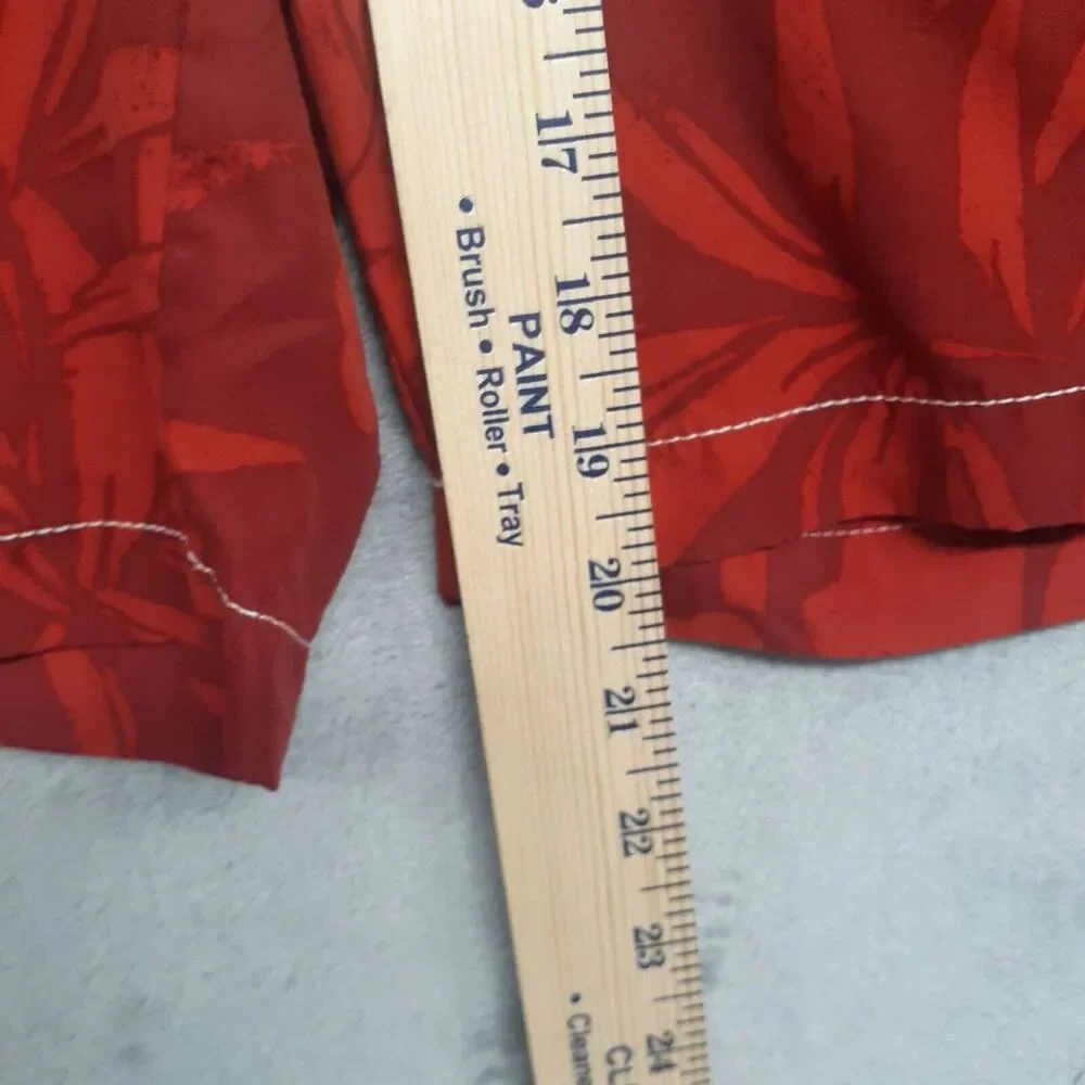 Caribbean Joe Mens Sz XL Red Swim Trunks Shorts Leaf Print Pockets Mesh Brief